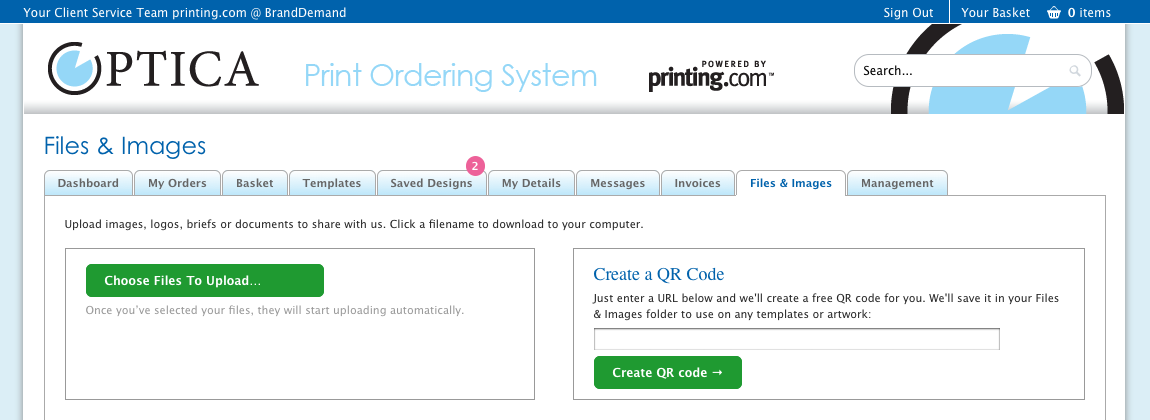 Files and Images tab in your BrandDemand portal